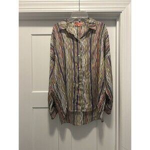 VILAGALLO Multicolor Striped Lightweight Silk 3/4 Sleeve Blouse Top Size 42 US10